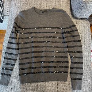 Ann Taylor Charcoal Sweater with Black Sequin Stripes